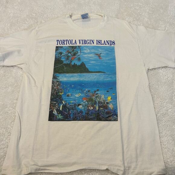 VTG Tortola Virgin Islands Unisex Graphic T-Shirt Sz L Cotton Made in USA Casual - Picture 2 of 5